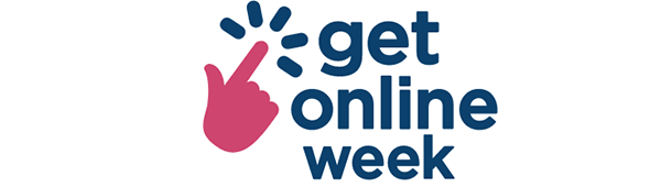 A hand pointing to the words 'get online week'